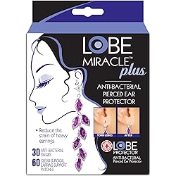 Lobe Miracle Ear Lobe Support Patches - Clear Heavy Earring Holder - Prevents Tears & Reduces Strain 60 Patches