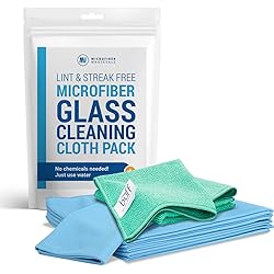 Microfiber Glass Cleaning Cloths | Streak Free Windows & Mirrors | Lint Free Towels | Car Windows Wipes | Polishing Rags | Machine Wash- Blue, Green 8 Pack