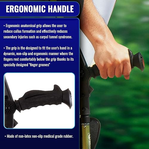 Ergobaum 7G by Ergoactives. 1 Pair 2 Units of Ergonomic Forearm Crutches - Adult 5' - 6'6'' Adjustable, Foldable, Ergonomic, Shock Absorber, Non-Slip, Knee-Rest Platforms, LED Lights Black