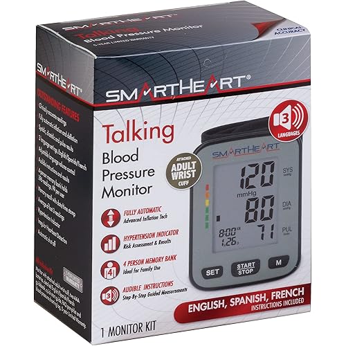 Veridian Healthcare SmartHeart Talking Blood Pressure Wrist Monitor, Gray