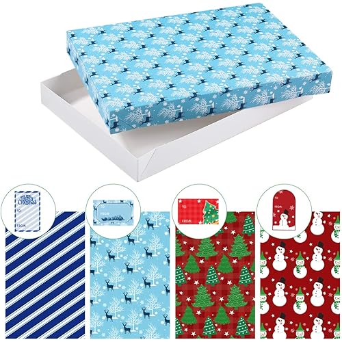 Holiday Gift Wrapping Boxes Large :12 Piece 4 Pattern 3 Size Christmas Boxes with Lids Robe Boxes Shirt Boxes Perfect Christmas Wrapping Boxes with Ribbons and Stickers for Wrapping Christmas