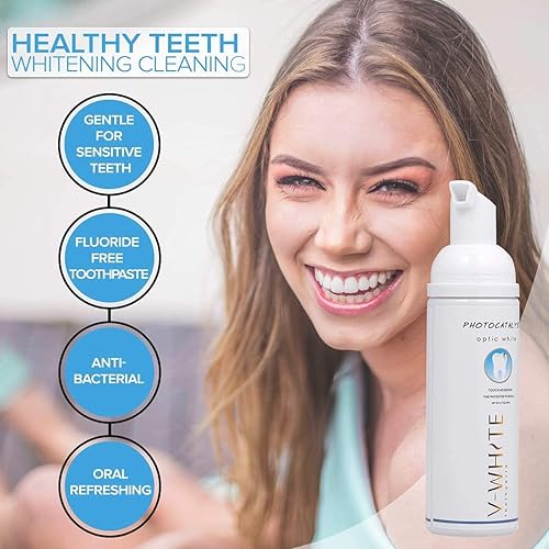 V-White Foam Teeth Whitening Toothpaste 60 ml - Organic Toothpaste Fluoride Free, Alcohol Free, pH Balanced - Deep Cleansing, Stain Removal, Travel Friendly, for Adults & Kids 1 Pack