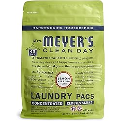 Mrs. Meyer's Laundry Detergent Pods, Biodegradable Formula, Ready to Use Laundry Pacs, Lemon Verbena Scent, 45 Count