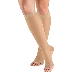 Truform Sheer Compression Stockings, 15-20 mmHg, Women's Knee High Length, Open Toe, 20 Denier, Nude, Medium