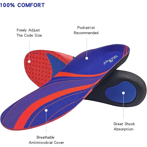 Plantar Fasciitis Arch Support Insoles for Men and Women Shoe Inserts Relieve Flat Feet, High Arch, Foot Pain L: Mens 10-12 Womens 11-13