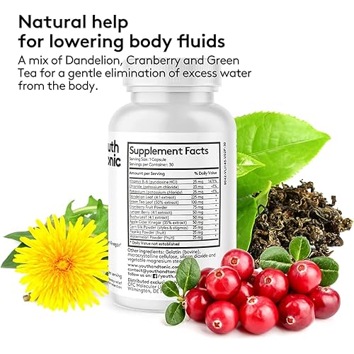Natural Diuretics for Blood Pressure Support | High Strength Water Weight Pills to Lower Water Retention | Fluid Loss & BP Supplements for Heart & Circulatory System wVitamins & Herbs | Women & Men
