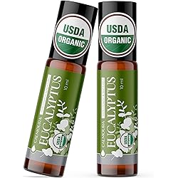 Organic Eucalyptus Essential Oil Roll On 10mL 0.3 oz 2 Pack — Therapeutic Grade, 100% Pure Eucalyptus — for Skin, Sinuses, Massage Therapy, Relaxation, Aromatherapy Chakra Balancing, Hair Care