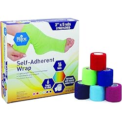 Medpride Self Adhesive Bandage Wrap 16 Rolls - Athletic Flex Tape First Aid - Self Adhering Knee Ankle Wrist Bandage Wraps - Cohesive Elastic Flexible Breathable - 2''x 5 Yards – 6 Colors