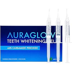 AuraGlow Teeth Whitening Gel Syringe Refill Pack, 44% Carbamide Peroxide, 3X 5ml Syringes