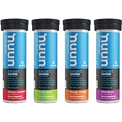 Nuun Sport Caffeine: Electrolyte Drink Tablets, Mixed Flavor Box, 10 Count Pack of 4