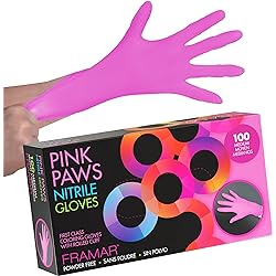 Framar Pink Gloves Disposable Latex Free – Pink Nitrile Gloves Medium, Latex Free Gloves Medium, Plastic Gloves Disposable, Guantes de Nitrilo, Cleaning Gloves Medium, Non Latex Gloves Medium 100 Pk