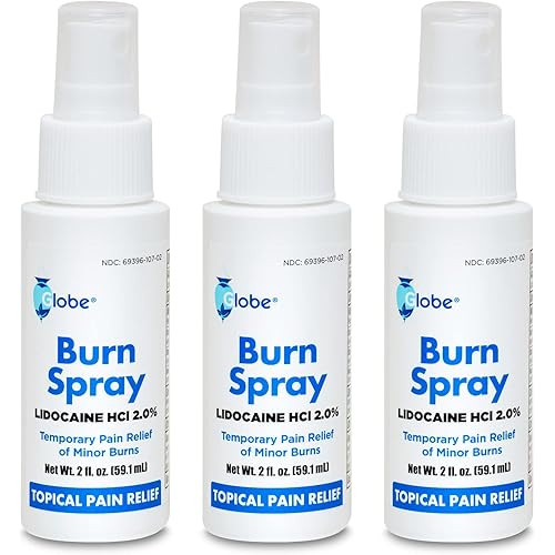 Globe Burn Spray, Lidocaine 2%. Topical Anesthetic Pain Relief and Numbing 2 oz Spray Bottle 3 Pack