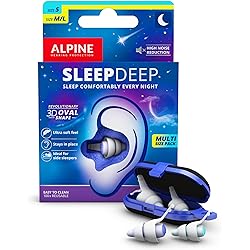 NEW] Alpine SleepDeep Multisize Soft Ear Plugs for Sleeping - New 3D Oval Shape and Noise Cancelling Gel to Maximize Comfort and Attenuation - Soft Filters for Side Sleeper - 2-Pair Reusable: S ML