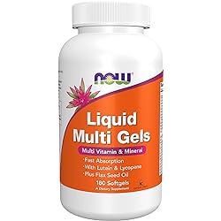 NOW Supplements, Liquid Multi Gels with Lutein and Lycopene, plus Flax Seed Oil, 180 Softgels