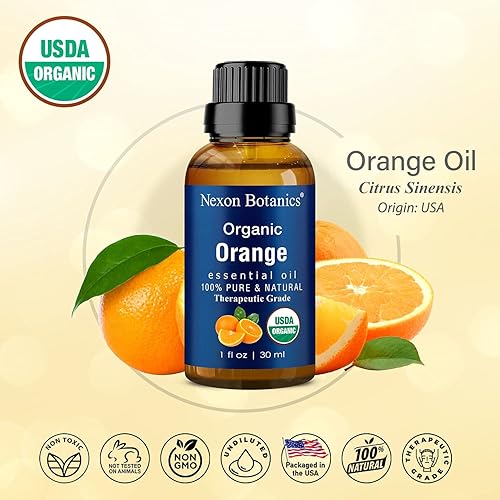Organic Orange Essential Oil 30ml - Undiluted Natural Sweet Orange Essential Oils for Diffuser, Aromatherapy and Skin Care - Pure Cold Pressed Orange Oil Essential Citrus - Nexon Botanics