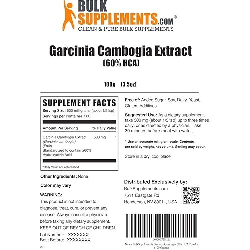 BulkSupplements.com Garcinia Cambogia 60% HCA Powder - Carb Blockers - Appetite Control - Garcinia Cambogia Weight Loss - Hunger Suppressant for Men 100 Grams - 3.5 oz