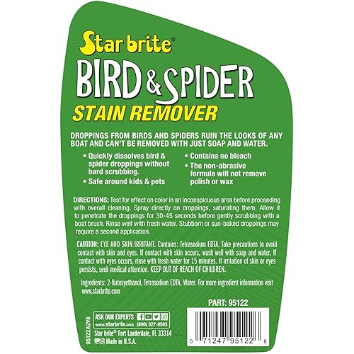 STAR BRITE Spider & Bird Stain Remover Spray - Quickly Dissolve Bird Droppings & Clean up Spider Mess - Won't Remove Polish or Wax 095122SS
