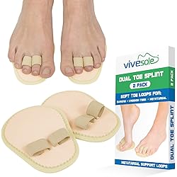 ViveSole Double Hammer Toe Splint Pair - Hammer Toe Corrector For Women - Budin Toe Splint Straightener - Alignment Loops For Crooked Toes - Bunion, Bunionette Separators - Broken Big Toe Brace Wraps For Men