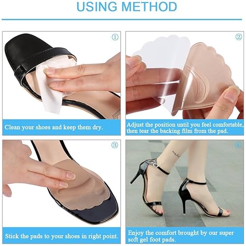 2 Pairs Metatarsal Pads for Women Forefoot, Non-Slip Ball of Foot Cushion Insert Used with High Heel, Running Shoes, Sandals to Pain Relief SkinBlack