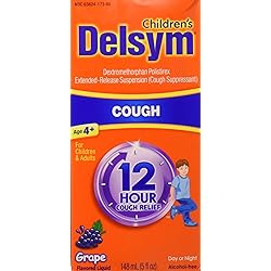 Delsym 12 Hour Cough Relief Alcohol Free Grape Flavored Liquid Cough Suppressant, 5 Fl Oz Pack of 2