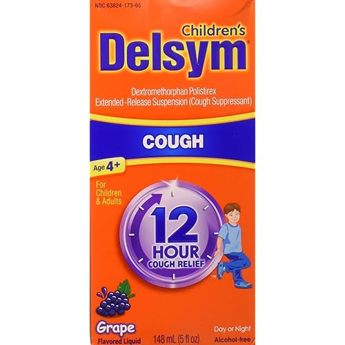 Delsym 12 Hour Cough Relief Alcohol Free Grape Flavored Liquid Cough Suppressant, 5 Fl Oz Pack of 2