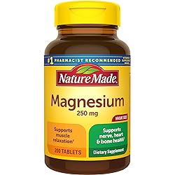 Nature Made Magnesium Oxide 250 mg, Dietary Supplement for Muscle, Heart, Bone and Nerve Health Support, 200 Tablets, 200 Day Supply