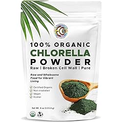 Earth Circle Organics - Certified Organic Chlorella Superfood Powder, Kosher, Cold Pressed, Broken Cell Wall, Vegan, High in Protein, Fiber & Amino Acids - 4oz