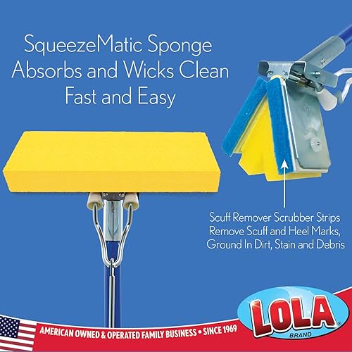LOLA Products SqueezeMatic Easy Clean Butterfly Sponge Mop Head Refill | 9" Wide Mop Head | Replacement Mop Head for Floor Cleaning | Fits Most Butterfly Squeeze Sponge Mops