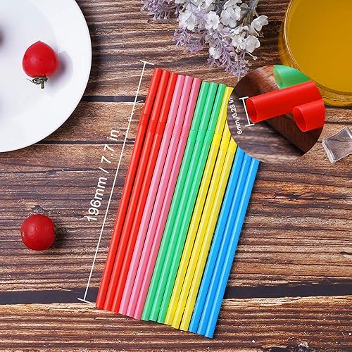 500 Pcs Colorful Disposable Plastic Flexible Straws.0.23'' diameter and 7.7" long