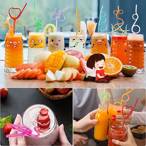 Crazy Straws,24 Pcs Silly Straws for Kids &Adults,Reusable Plastic Loop Curly Crazy Drinking Straws for Classroom Activities Valentines Day Gift Christmas Birthday Wedding Party Supplies Decoration