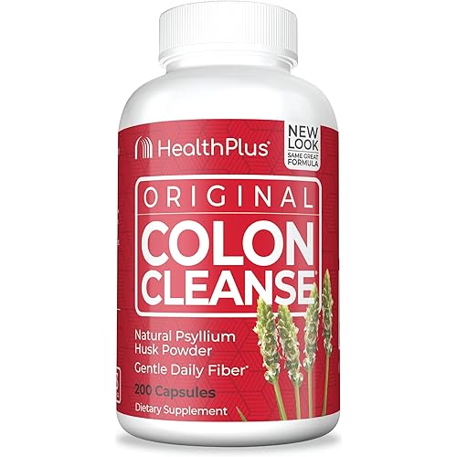 Health Plus Colon Cleanse - Natural Daily Fiber - Gluten Free, Detox, Heart Healthy 200 Capsules, 33 Servings