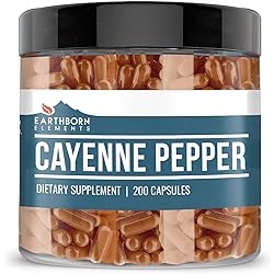 Earthborn Elements Cayenne Pepper 200 Capsules, Pure & Undiluted, No Additives