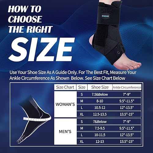 SNEINO Ankle Brace for Women & Men - Ankle Brace for Sprained Ankle, Ankle Support Brace for Achilles,Tendon,Sprain,Injury Recovery, Lace up Ankle Brace for Running, Basketball, VolleyballMedium