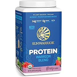 Vegan Protein Powder with BCAA | Raw Keto Protein Shake Gluten Free Non-GMO Dairy Free Soy Sugar Free Low Carb Plant Based Protein Powder | Berry 30 SRV 750 G | Warrior Blend by Sunwarrior