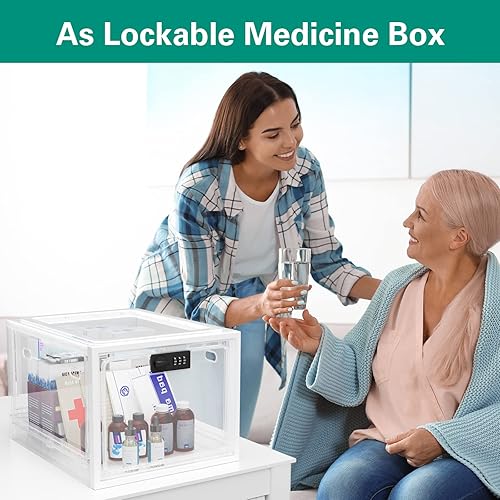 Medicine Lock Box for Medication Safe, Lockable Storage Box Medication Locked Box, Plastic Phone Locking Box Containers for Office and Home Safety
