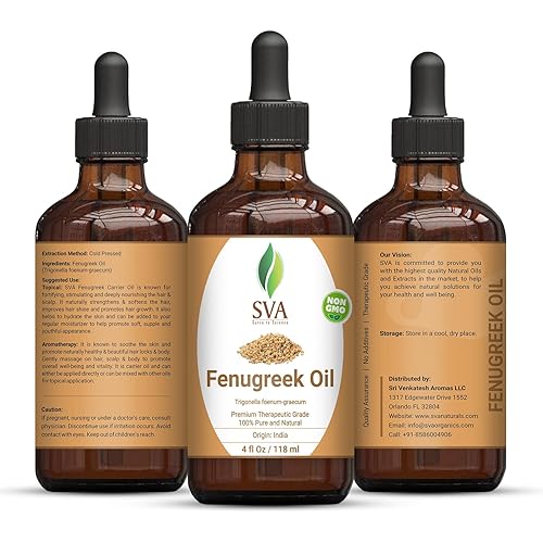 SVA Organics Fenugreek Carrier Oil - 4 Oz-100% Pure, Natural, Unrefined, Cold Pressed & Therapeutic Grade with Premium Glass Dropper for Nourished Skin, Hair Care, Body Massage & Aromatherapy