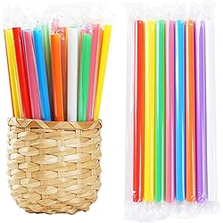 200 PCS Individually Packaged Colorful Jumbo Smoothie Straws, Large Wide Milkshake Disposable Plastic Drinking Straw 0.43" Diameter and 8.2" long 200