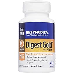 Enzymedica Digest Gold ATPro, Maximum Strength Enzyme Formula, Prevents Bloating and Gas, 14 Key Enzymes Including Amylase, Protease, Lipase and Lactase, 90 Capsules FFP