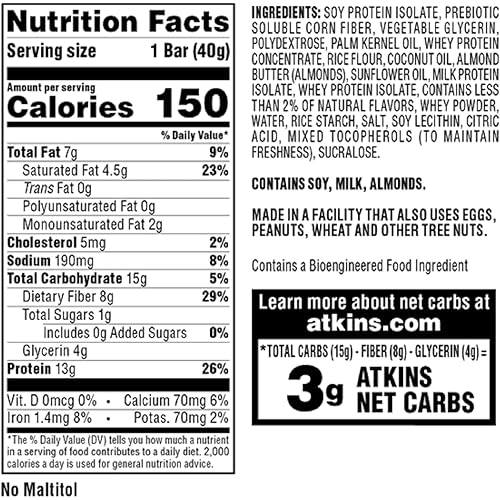 Atkins Atkins Gluten Free Snack bar, Lemon bar, Keto Friendly, 8 Count Value Pack