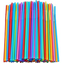 200 Pcs Colorful Plastic Long Flexible Straws.0.23'' diameter and 10.2" long