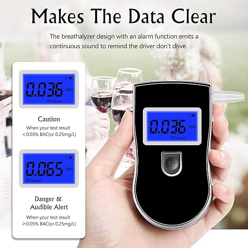 Alcohol Breathalyzer, High-Accuracy Alcohol Breath Tester, Professional Blood Alcohol Tester with 20 Mouthpieces, Digital Blue LCD Display, for Personal Home Party Use