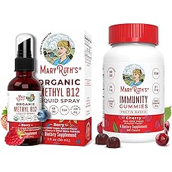 Vitamin B12 Spray & Elderberry Gummies for Immune Support Cherry Bundle by MaryRuth's | Organic Liquid Spray for Nerve Function & Energy Boost | Organic Ingredients for Adults & Kids with Echinacea