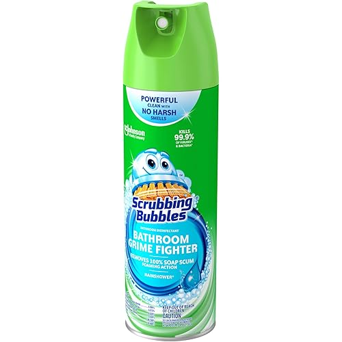 Scrubbing Bubbles Mega Shower Foamer and Disinfectant with Ultra Cling Aerosol, Glade Rainshower, 20 oz- Pack of 6