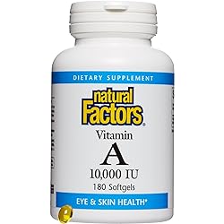 Natural Factors, Vitamin A 10,000 IU, Supports Healthy Bones, Teeth, Vision and Skin, 180 softgels 180 servings