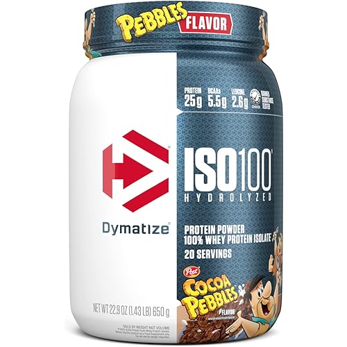 Dymatize ISO100 Hydrolyzed Protein Powder, 100% Whey Isolate Protein, 25g of Protein, 5.5g BCAAs, Gluten Free, Fast Absorbing, Easy Digesting, Cocoa Pebbles, 20 Servings