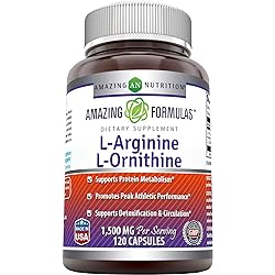 Amazing Formulas L-ArginineL-Ornithine 1500 Mg Per Serving, 120 Capsules Supplement- Supports Protein Metabolism - Promotes Athletic Performance - Supports Better Circulation