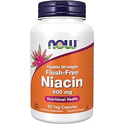 NOW Supplements, Niacin Vitamin B-3 500 mg, Flush-Free, Double Strength, Nutritional Health, 90 Veg Capsules