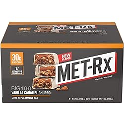 Met-Rx Big 100 Protein Bar, Vanilla Caramel Churro, 9 Count