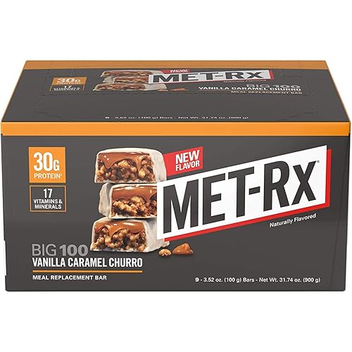 Met-Rx Big 100 Protein Bar, Vanilla Caramel Churro, 9 Count
