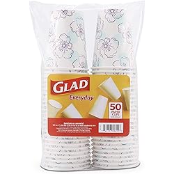 Glad Tabletop All Purpose Disposable Paper Cups with Purple Blue Flower Design for Everyday Use from Glad, 12 Oz, 50 Count | Blue Flower Paper Cups, Glad Floral Paper Drinking Cups